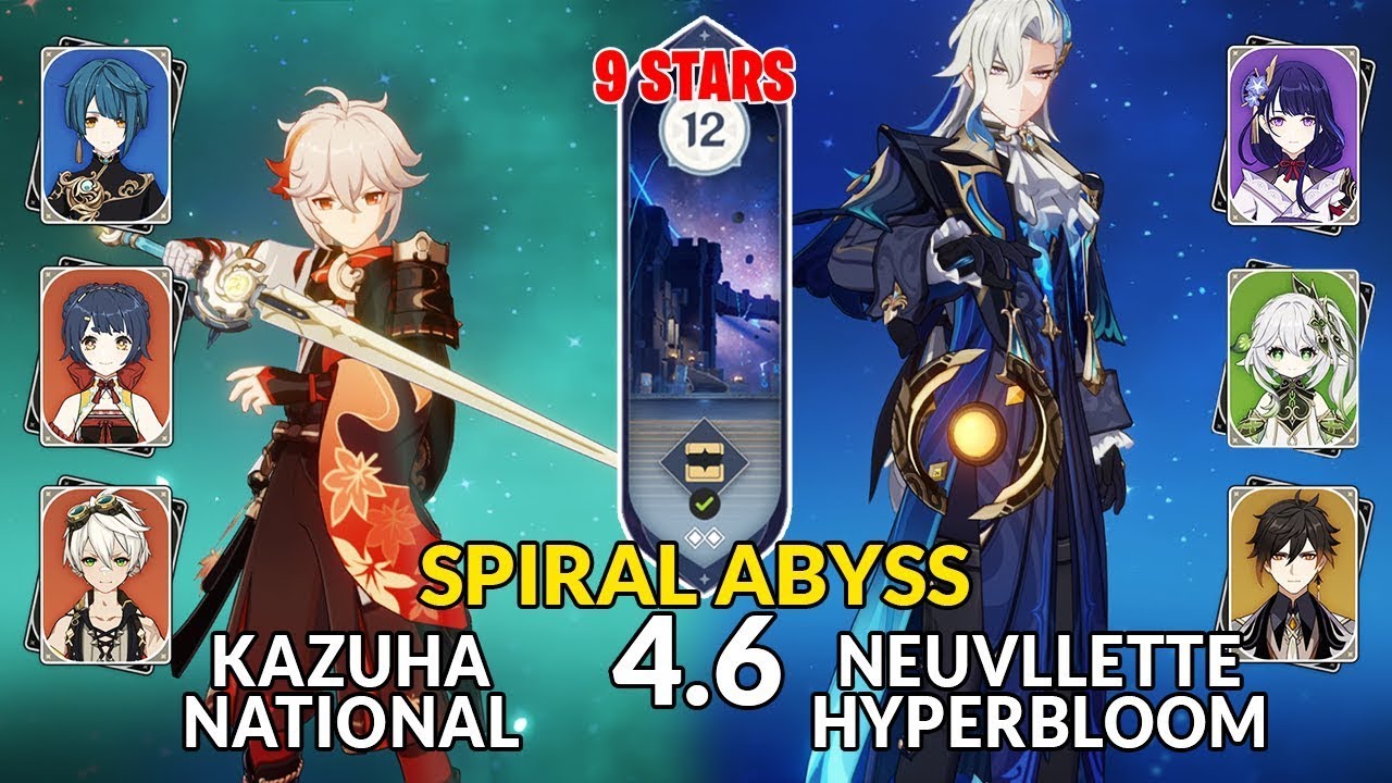 New 4.6 Spiral Abyss│Kazuha National & Neuvillette Hyperbloom | Floor 12 - 9 Stars | Genshin Impact