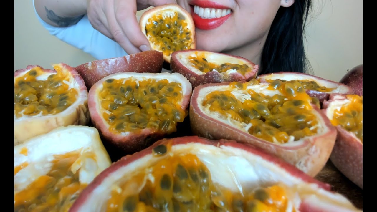 JUICY AND CRUNCHY Passion Fruit ASMR SOUND (slurping)
