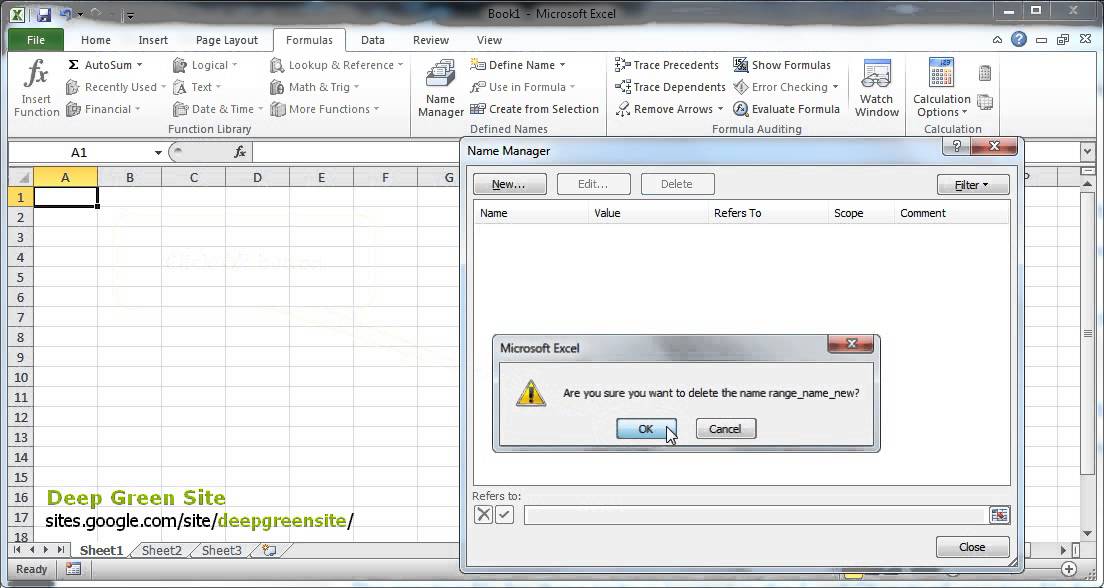 MS Excel 2010 / How to delete named cells range