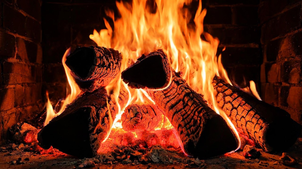 Cozy Night Fireplace 4K – Crackling Fire Sounds for Sleep (No Music)
