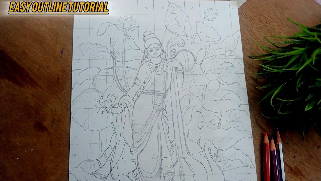 How to Draw Maa Saraswati Outline | Beginner Tutorial