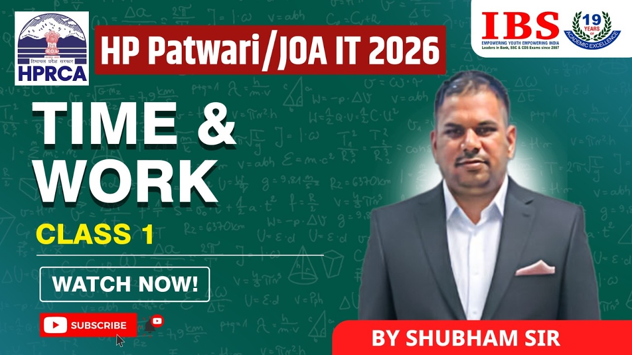 HP PATWARI/JOA IT 2026 || TIME & WORK CLASS 1 | WATCH NOW