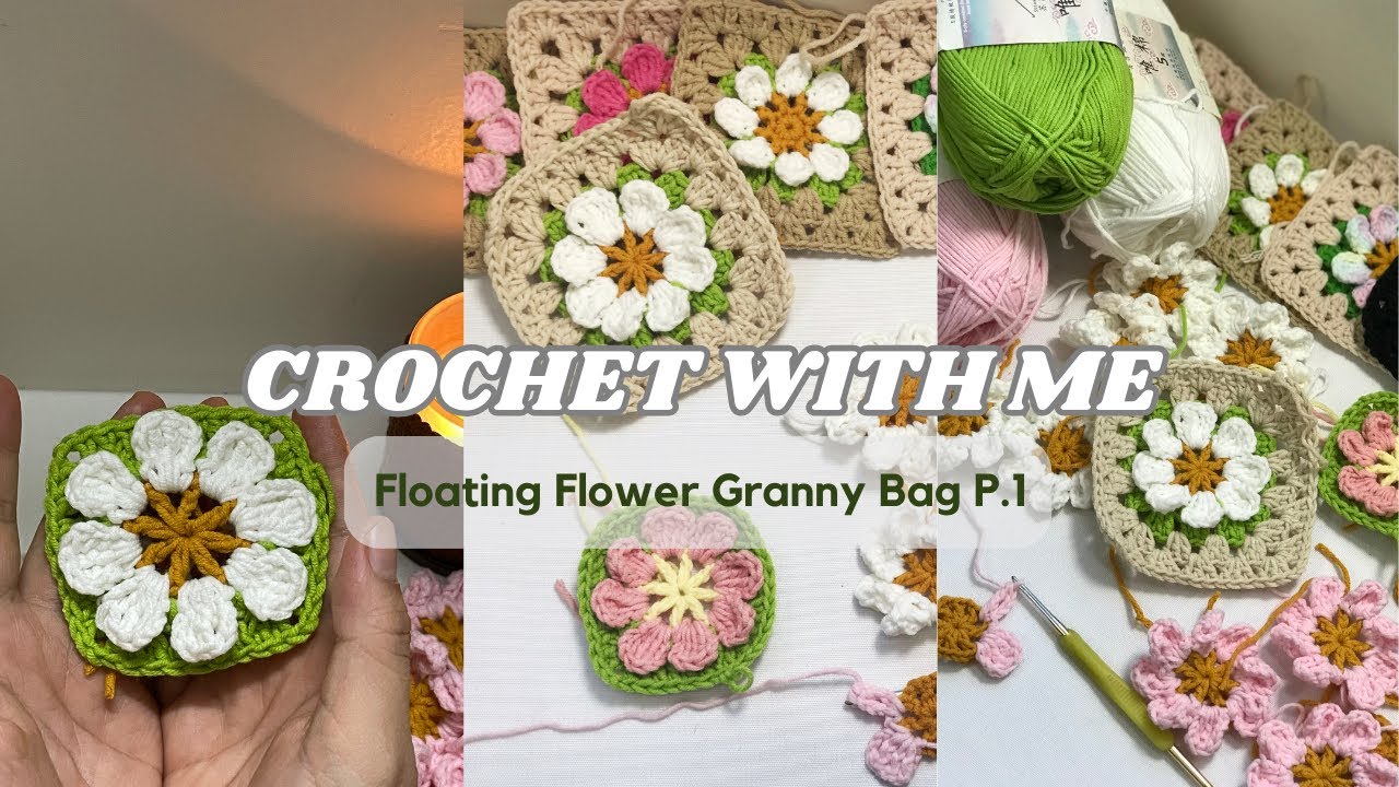 Crochet with me - Floating Flower Granny Bag - with calm/chill/relaxing music - Shanpocrochet
