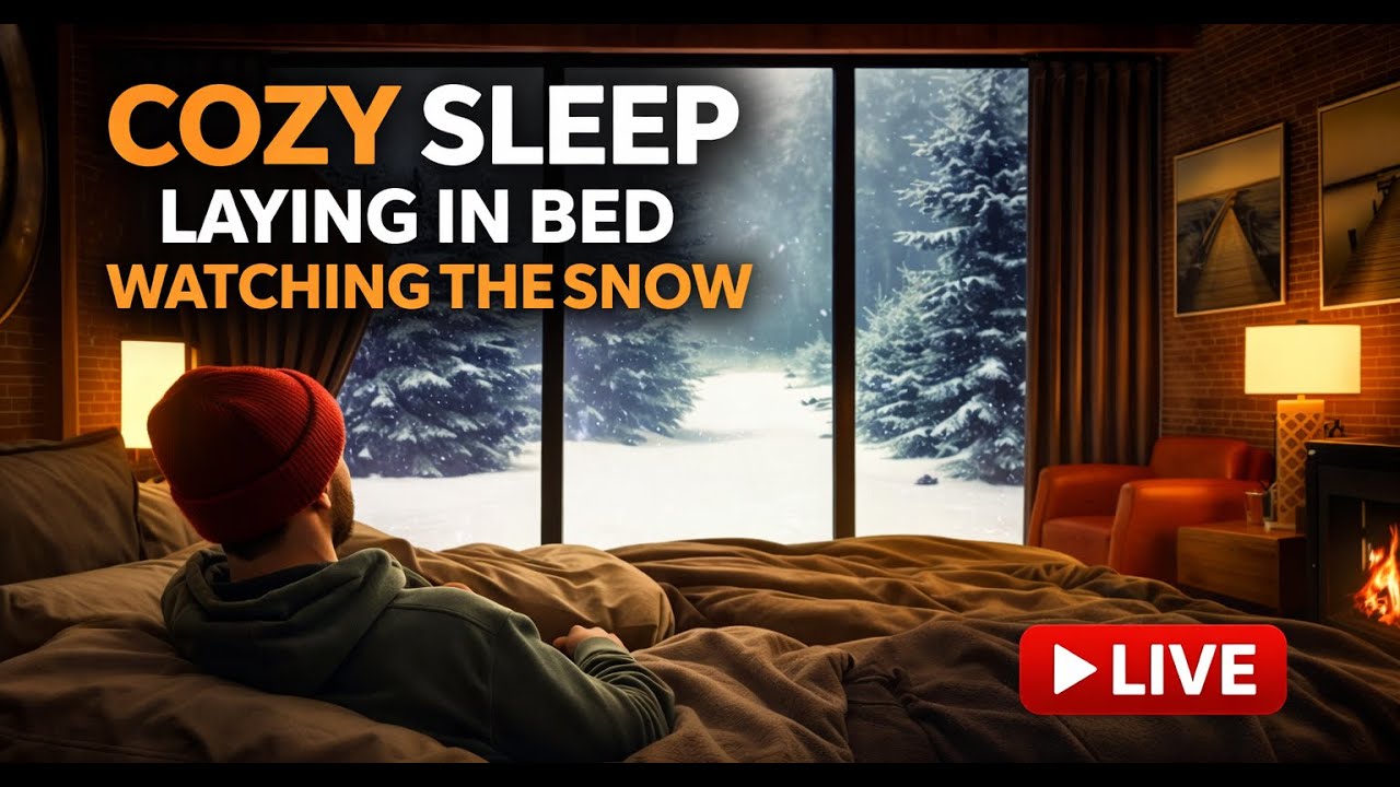 Cozy Sleep LIVE ❄️ Fireplace + Snowfall View 🌙 Deep Relaxing Ambient Bedroom (No Talking)