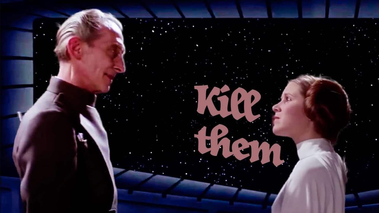 Tarkin threatens to destroy Alderaan but Leia wants him to do it
