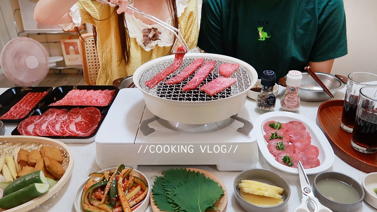 在家開和牛燒肉店。一週foodvlog ep.36😋海鮮茄汁義大利麵/日式和牛燒烤/花椰菜拼盤/蔥油雞腿鍋/一起看電影 #水水食堂