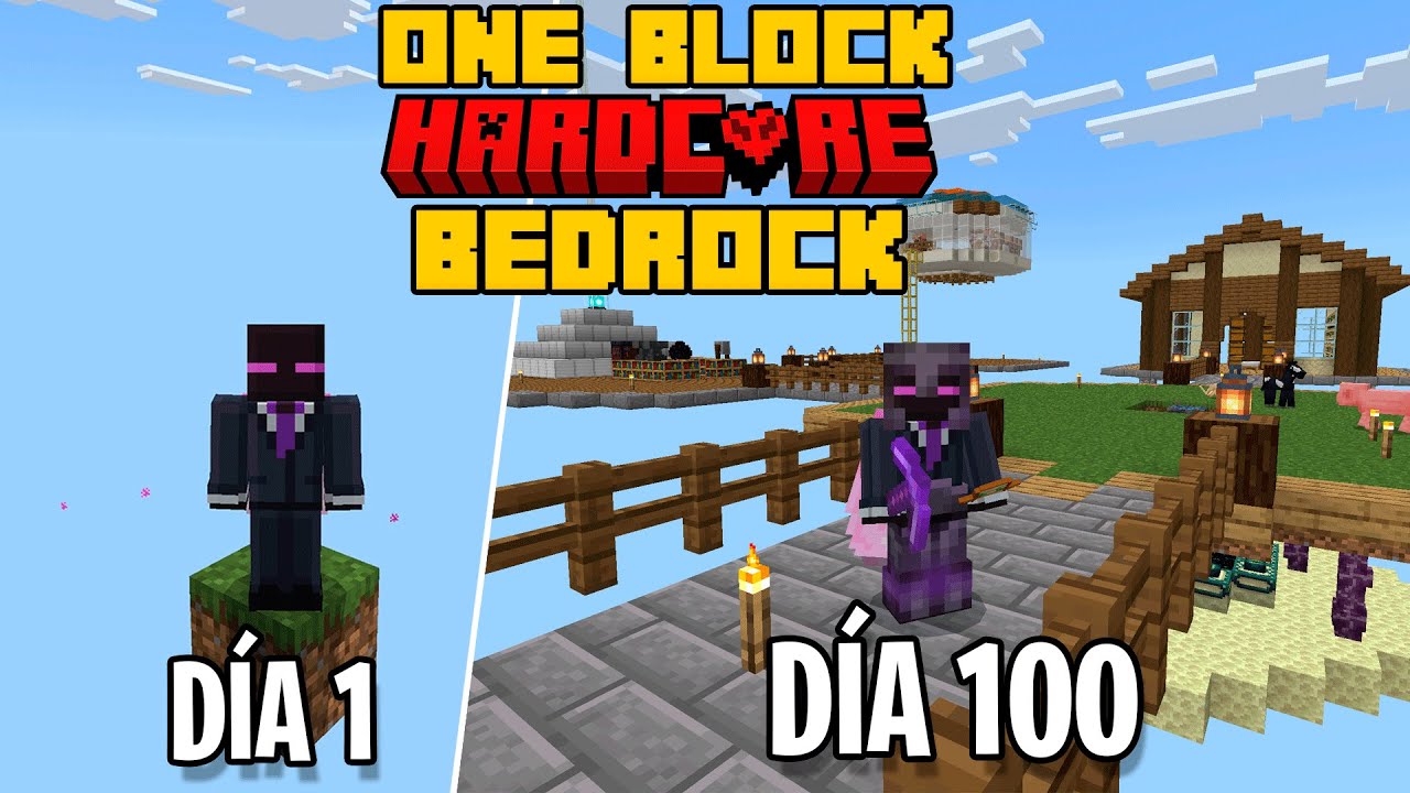 Sobreviví 100 DÍAS en UN SOLO BLOQUE en Minecraft BEDROCK HARDCORE