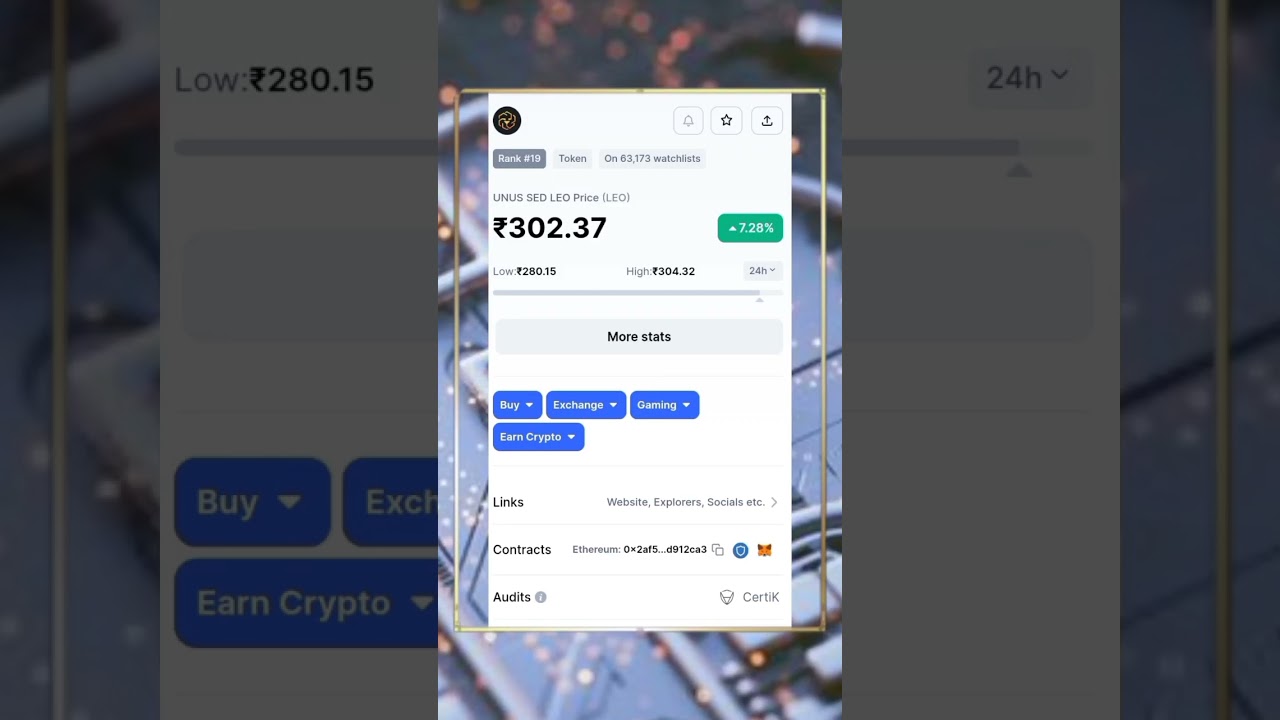 The live UNUS SED LEO price 8% high। Crypto shorts। #shorts #viral #crypto #trending #youtube