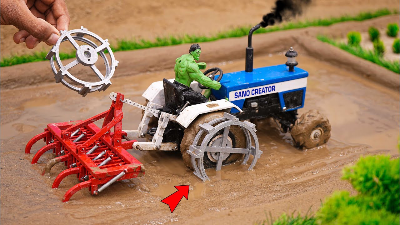 diy tractor plough machine with Cage Wheel science project @sanocreator