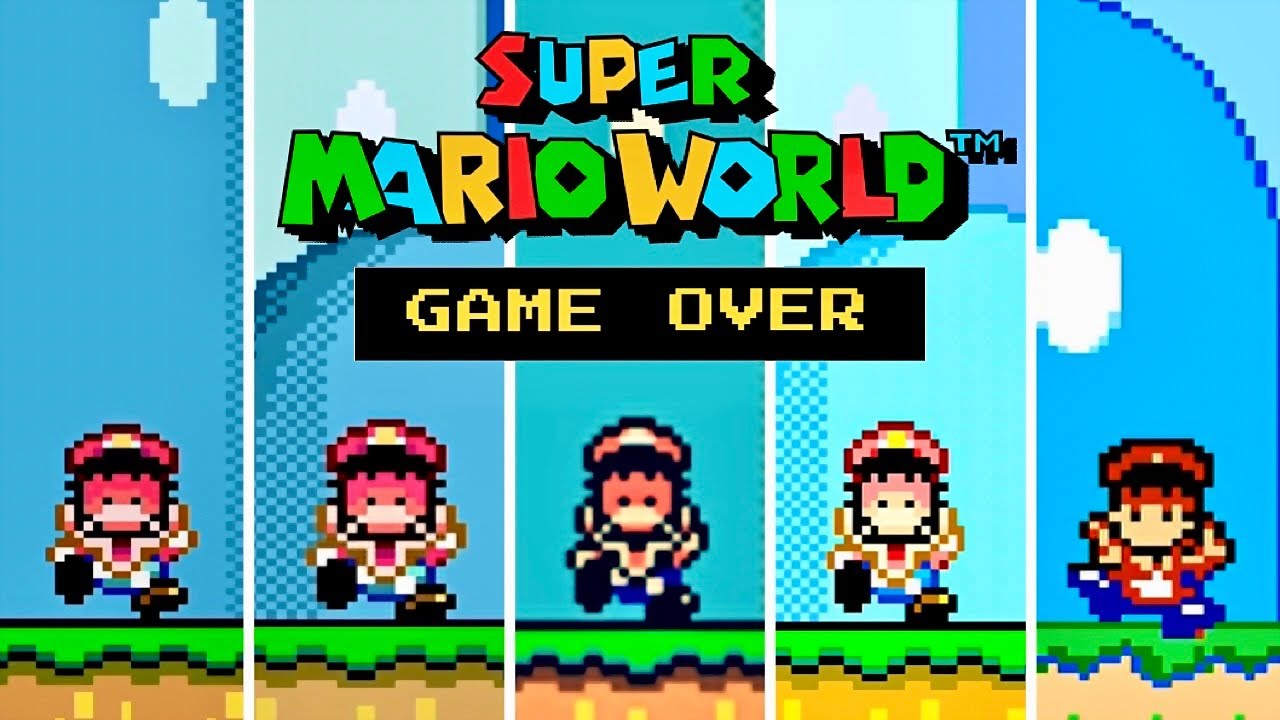 Evolution of Super Mario World GAME OVER Screens
