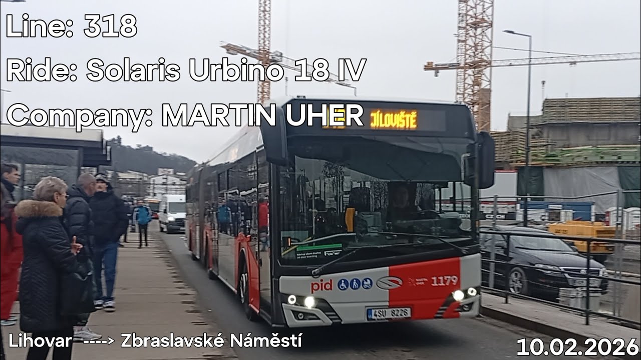 Line: 318 Ride: Solaris Urbino 18 IV Company: MARTIN UHER to Zbraslavské Náměstí 
