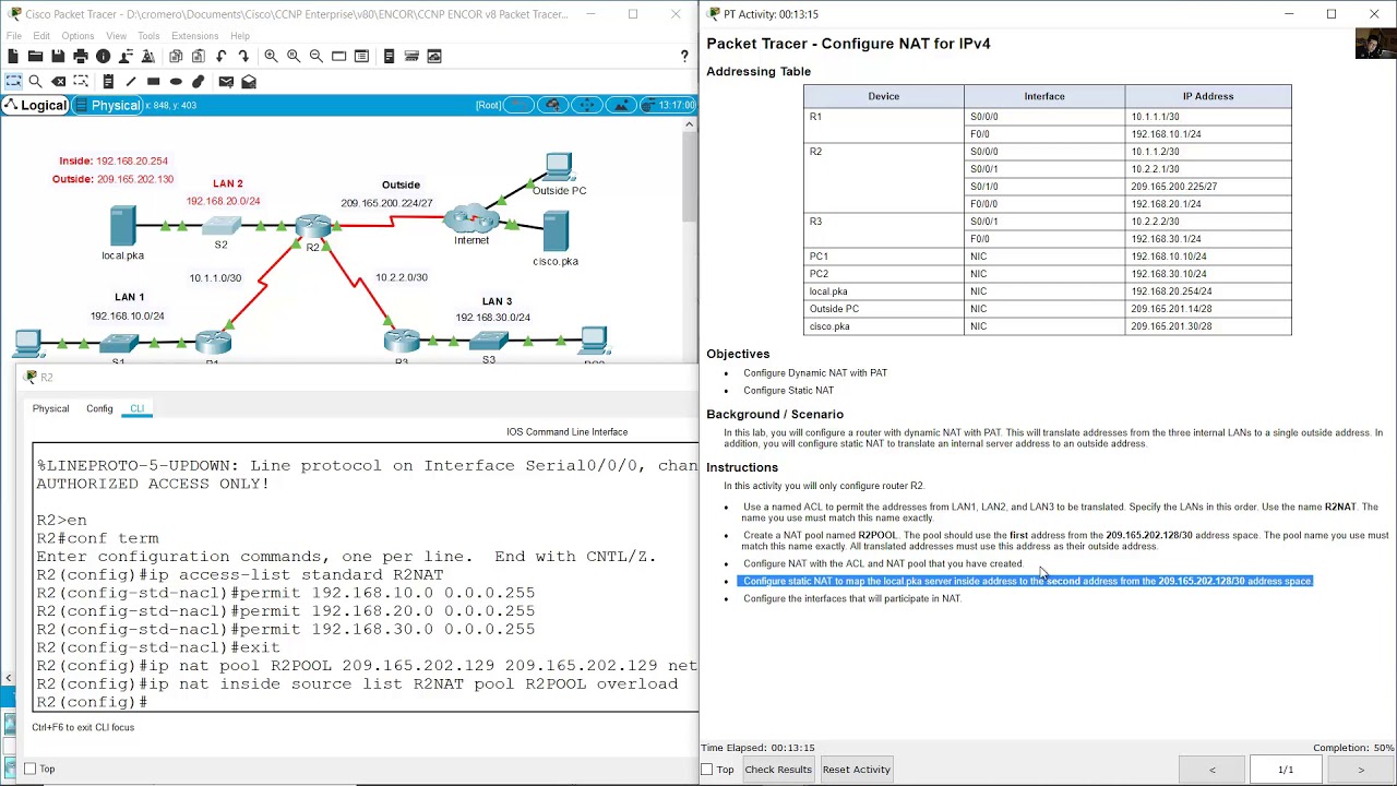 15.2.2 Packet Tracer - Configure NAT for IPv4