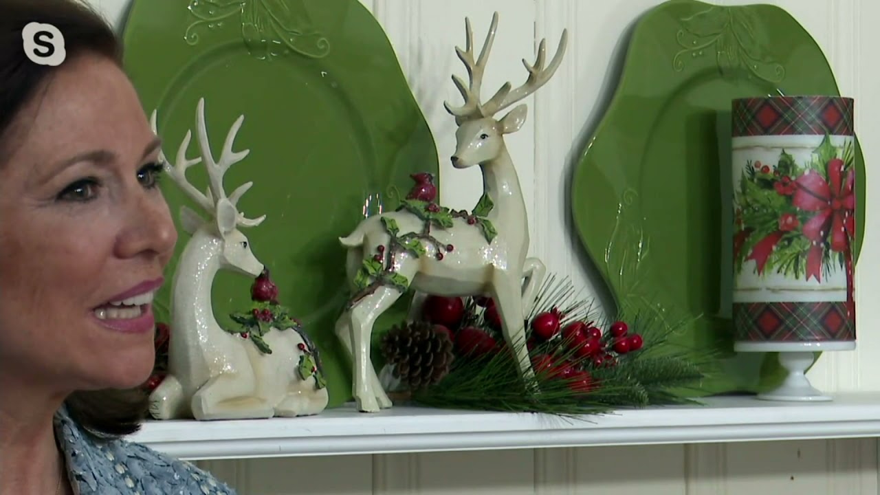 Set of 2 Deer Figurines with Embossed Cardinals by Valerie on QVC