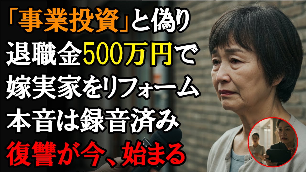 【本当にあった話】「事業投資」と偽り、私の退職金500万円で嫁の実家をリフォームした息子夫婦…その非道な本音は、全て録音済み！私の復讐が今、始まる…【義母 復讐】【スカッと】