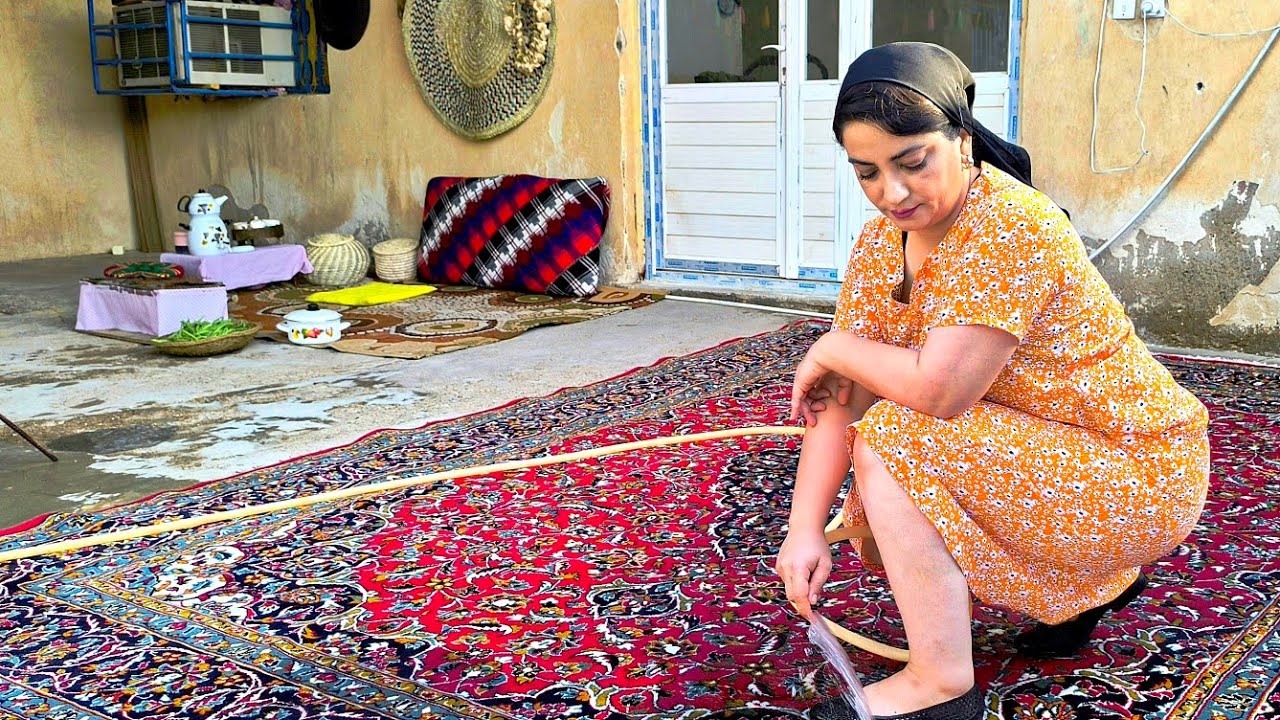 Village Life in Iran – Washing Carpet, Cooking Estanboli, and Making Plum & Apple Compote