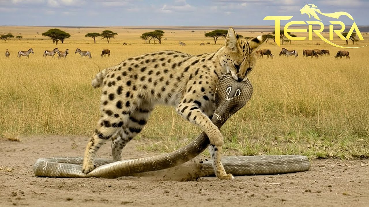 El Serval Supera al Cobra Real y Termina la Pelea con Precisión | Animales Salvajes
