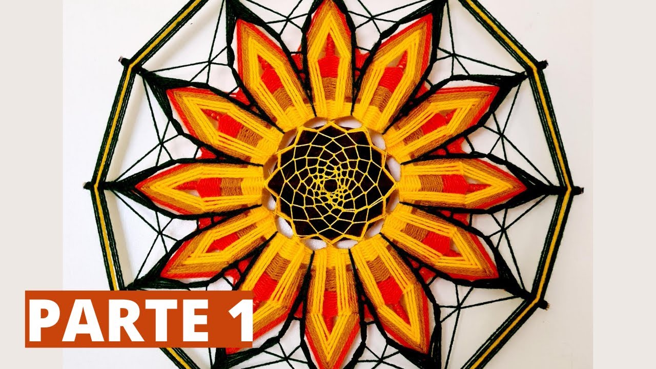 🛑  Mandala de Lã 12 Pontas Girassol -  PARTE 1