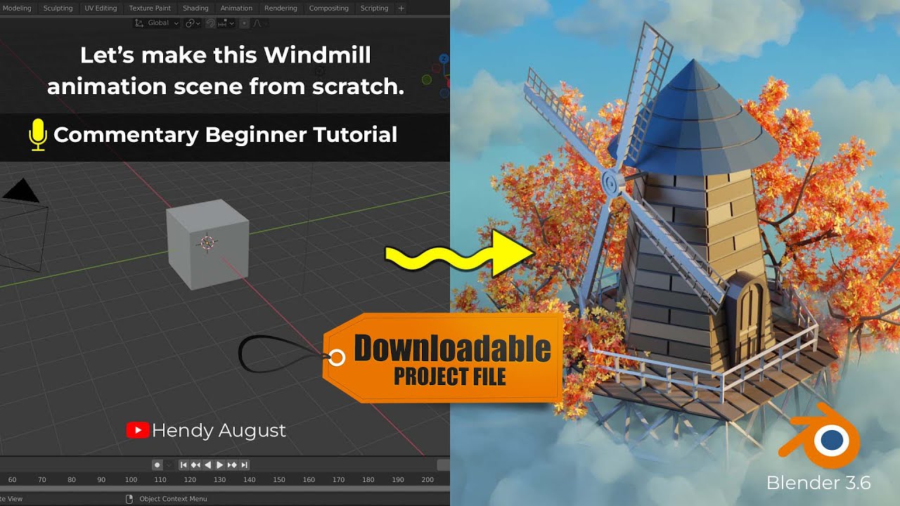 COMMENTARY TUTORIAL | Windmill Animation Scene | Cycles | Blender 3+