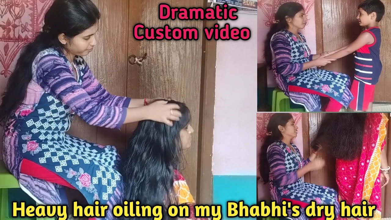 Heavy hair oilling on my Bhabhi's hair//Dramatic oiling video with my nephew// High tight sleekbraid