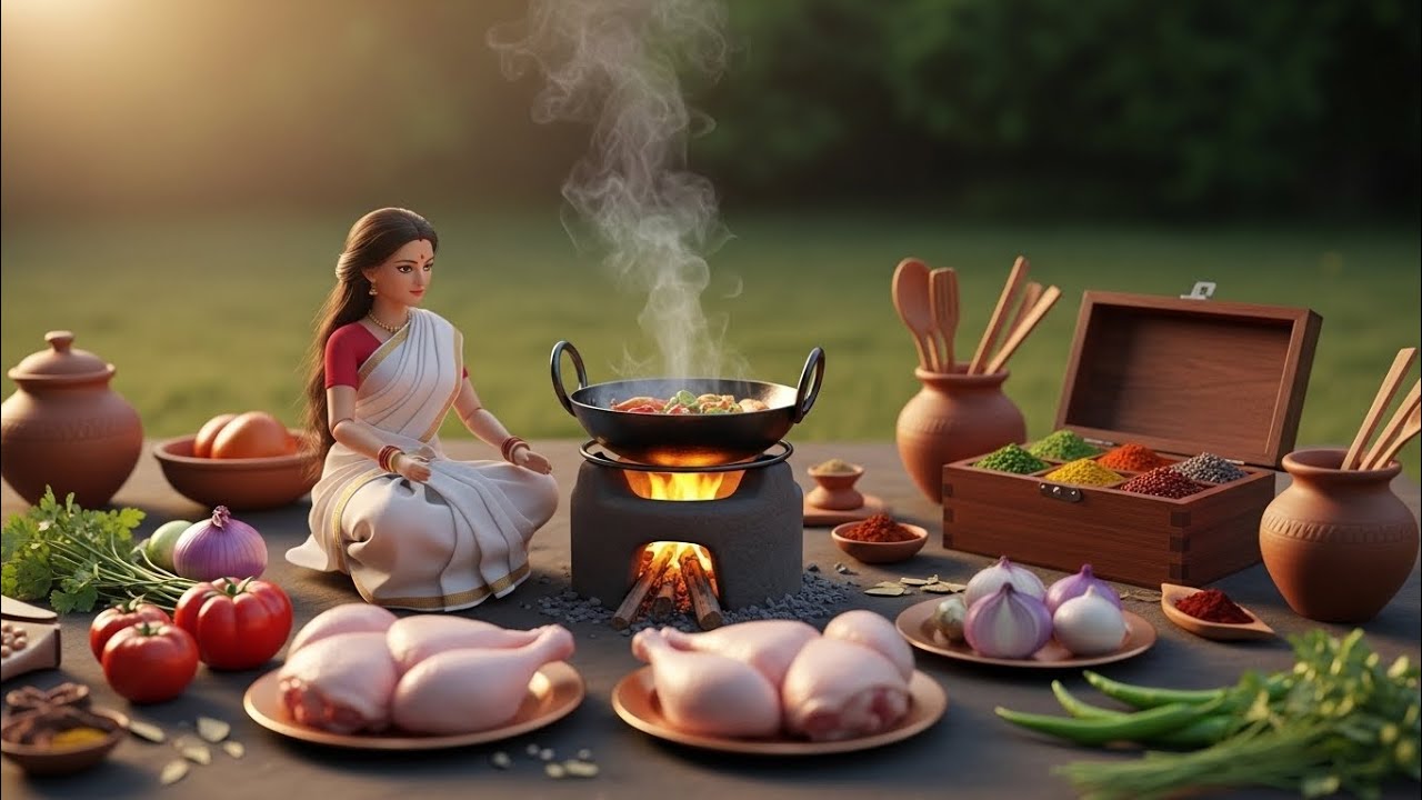 Miniature Doll Chicken 🍗Curry Cooking ASMR | Indian Village Tiny Kitchen Life 🎧
