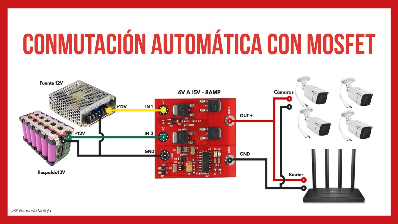 🔋 UPS DC 12V 8A con Conmutador Automático Inteligente MOSFET