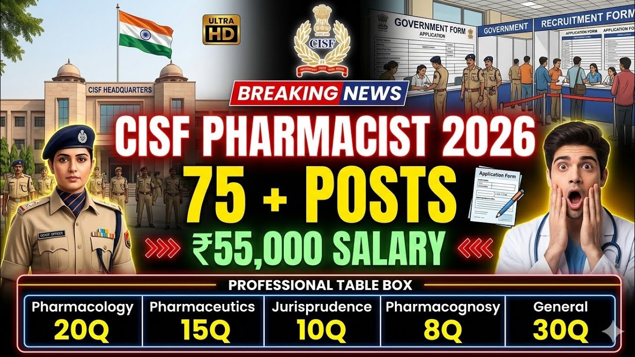 🔥 CISF ASI Pharmacist Recruitment 2026 | 18 Vacancies | Salary ₹55,000 | Complete Notification | Job