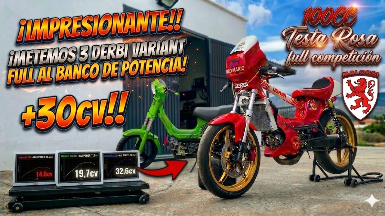 🚀 &iexcl;LOCURA! 100cc Testa Rosa mhr!!! 😱+  3 DERBI VARIANT AL BANCO DE POTENCIA:&iquest;32CV?+ PIEZAS IN&Eacute;DITAS 