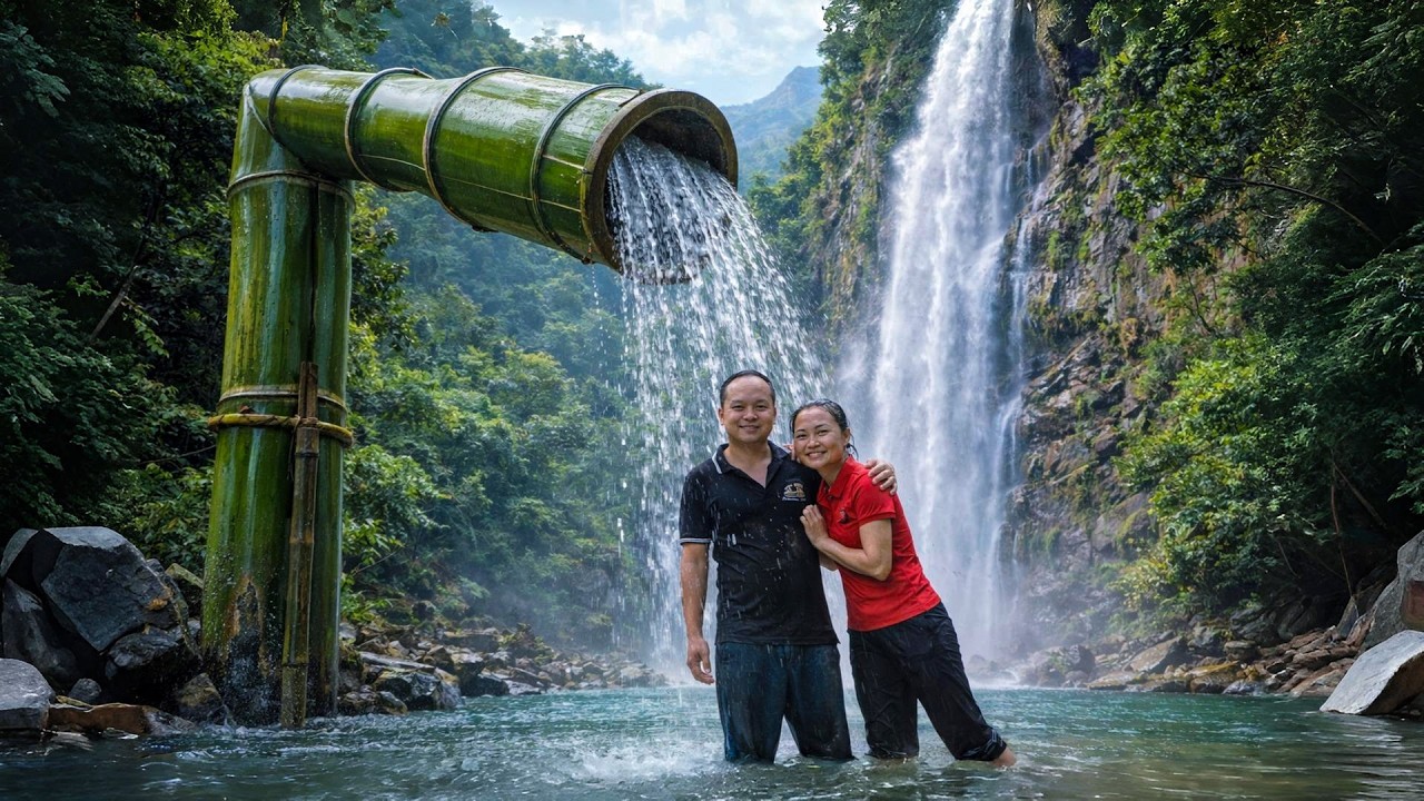 Primitive skills included making a bamboo shower to bathe with his wife,, building a fish pond