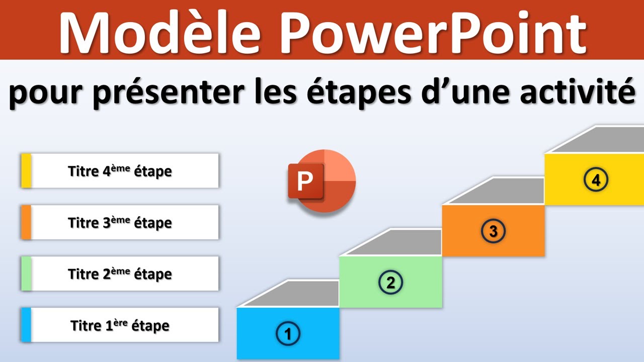 Modèle escalier PowerPoint pour présenter les étapes d'une activité