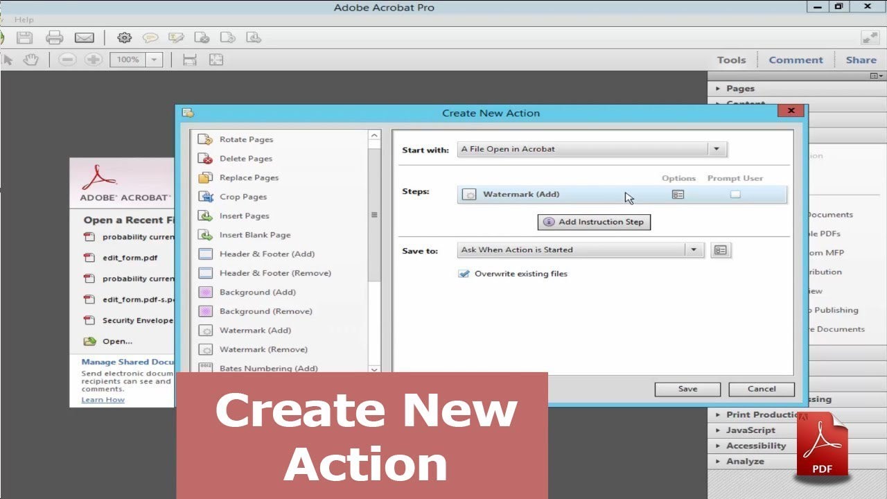 How to Create New Action in pdf by using adobe acrobat pro