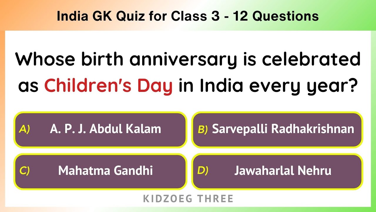 India GK Quiz for Class 3 | 12 Questions on Indian History, Geography, Symbols & Facts | Kids GK