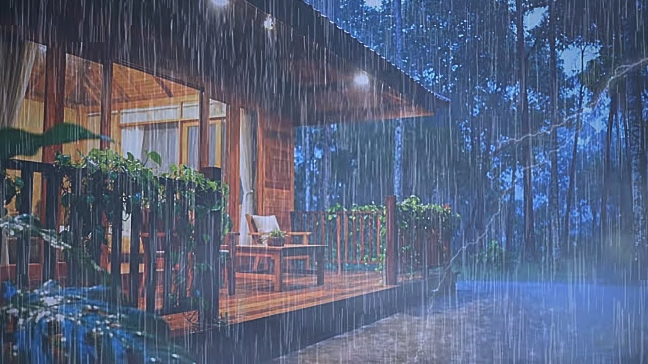 Soft Rain on a Cozy Cabin Deck with Thunder (3 Hours) | Deep Sleep & Relaxation