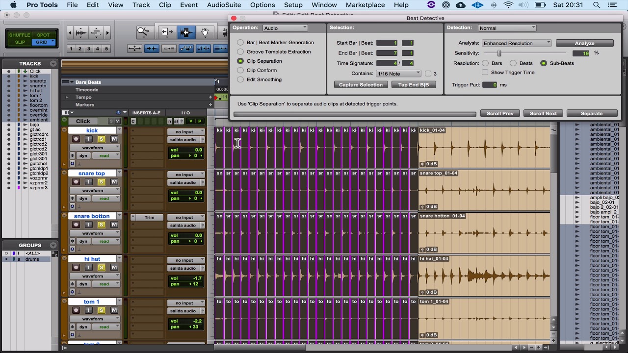 Uso de Beat Detective en Pro Tools