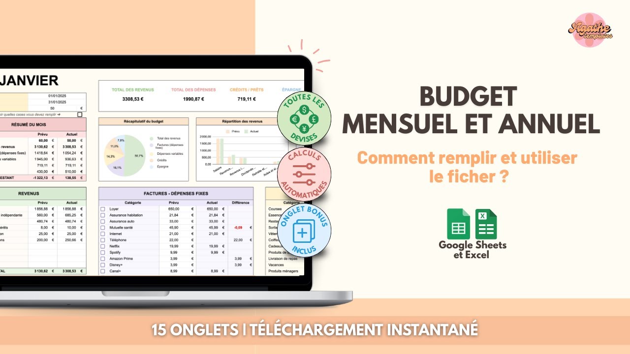Budget mensuel et annuel &ndash; Guide complet (Google Sheets & Excel)