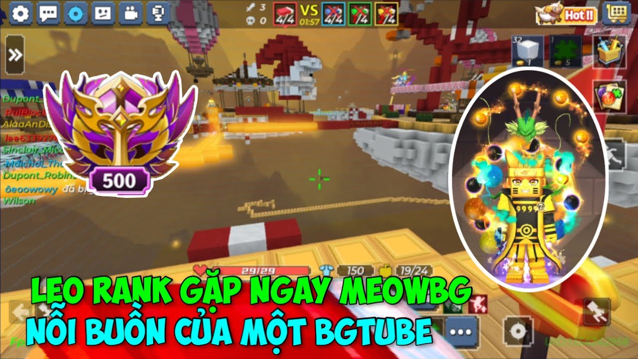 (Blockman GO) BEDWARS Nỗi Buồn Của 1 BGTube, Leo Rank Gặp MEOWBG Top 1 Việt Nam