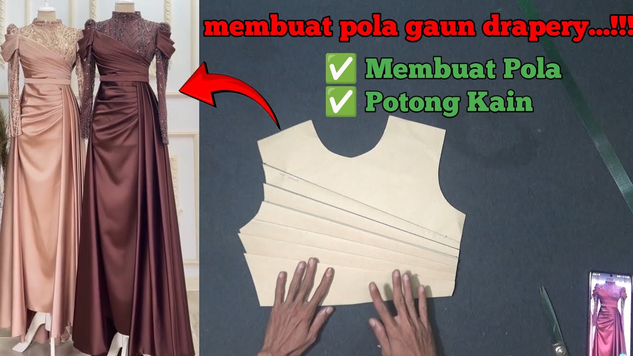 membuat pola dress drapery // pola gaun drapery