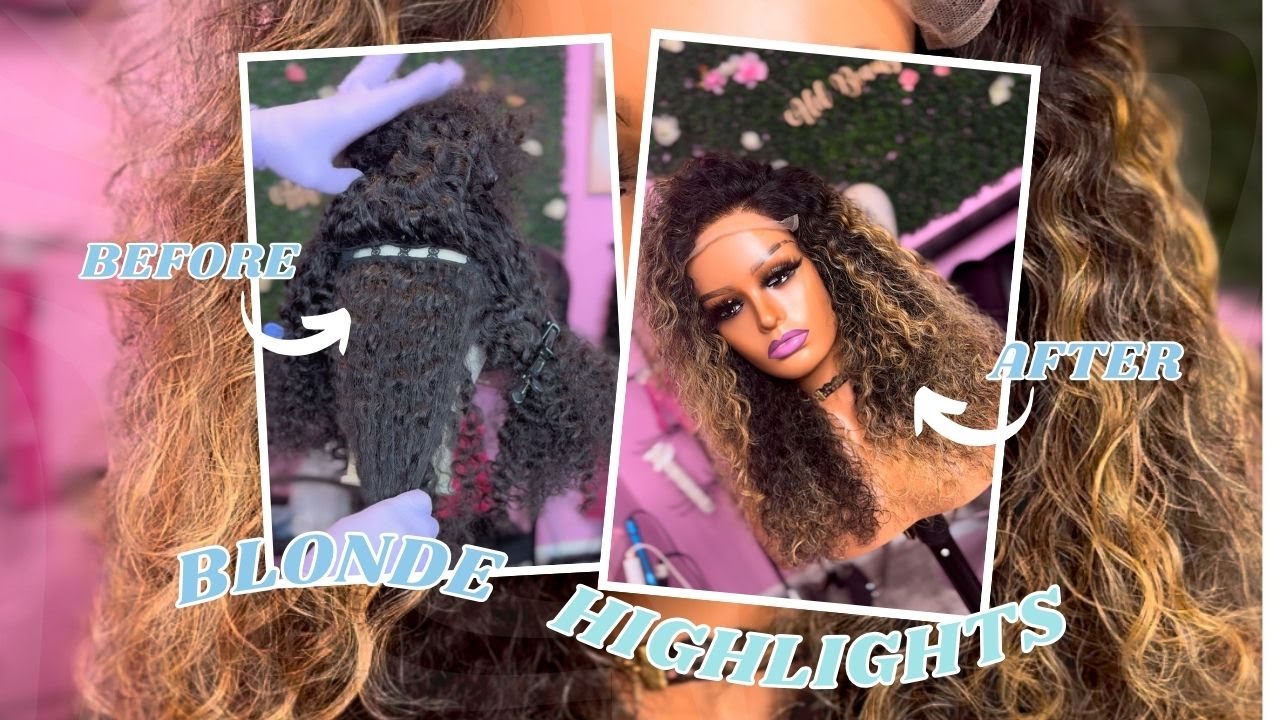 Blonde Highlights on curly hair | Custom Wigs | High Lift No Damage