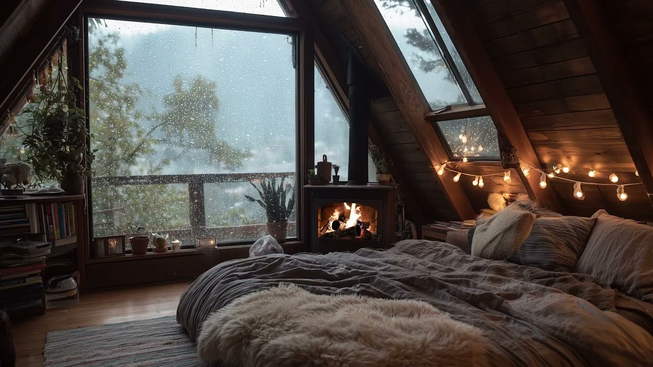 Warm Fireplace & Gentle Rain 🌧️ Peaceful Night for Deep Sleep