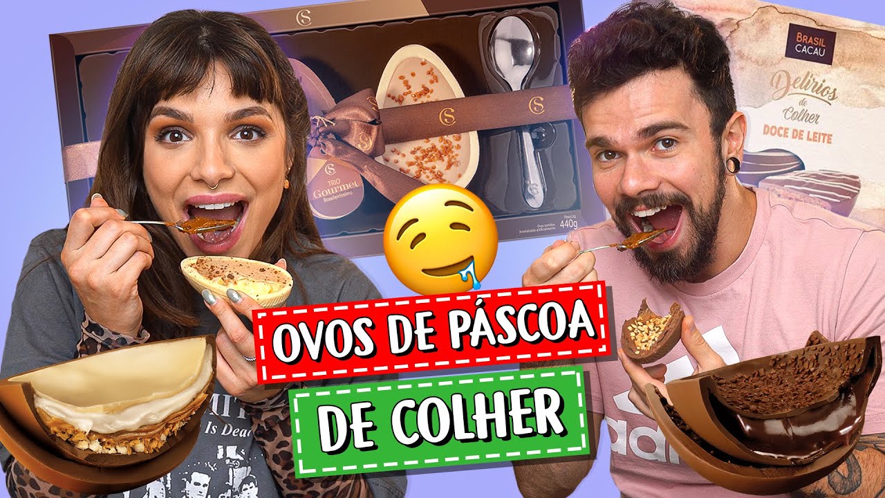 PROVANDO AOVOS de PÁSCOA de COLHER! PUDIM, BRIGADEIRO, PAÇOCA e DOCE DE LEITE