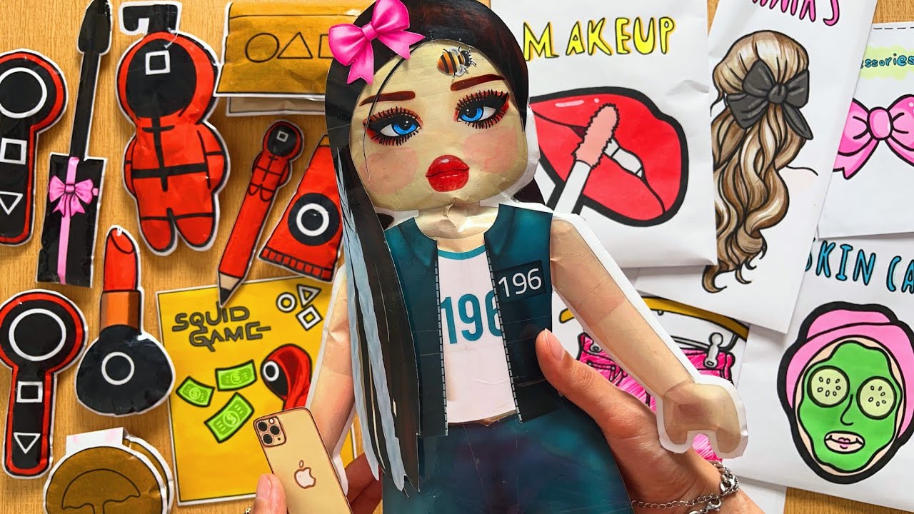 Roblox Baddie Makeover 💅 Squid Game Glow Up! | ASMR Skincare, Makeup & Blind Bag Paper DIY