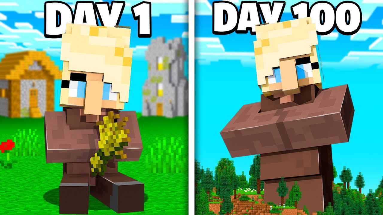 Я выжил 100 дней, будучи маленьким жителем деревни в Minecraft!
