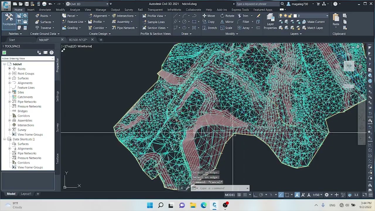 1.1 Civil 3D: Tạo bề mặt tự nhiên, Hiệu chỉnh, làm trơn, trim đường đồng mức qua đường, nhà, ao,...