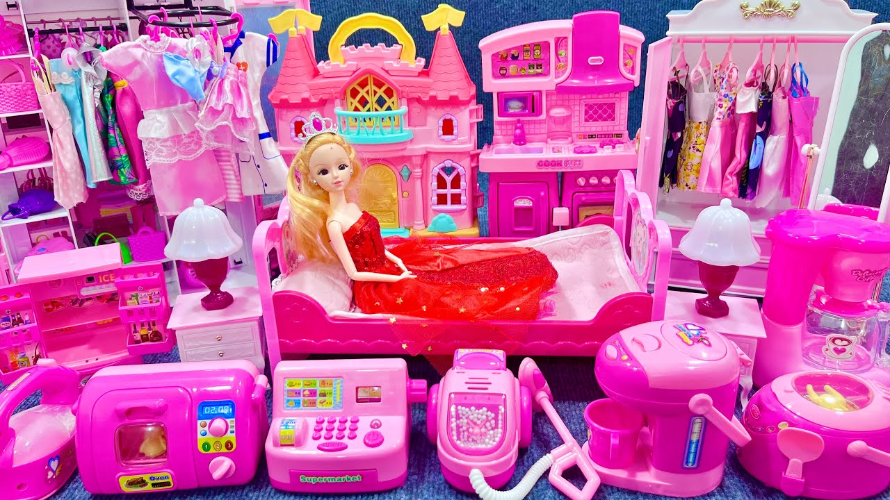 10 Minutes Satisfying with Unboxing Pink Barbie Doll Bedroom,Kitchen Collection Review Toys | ASMR
