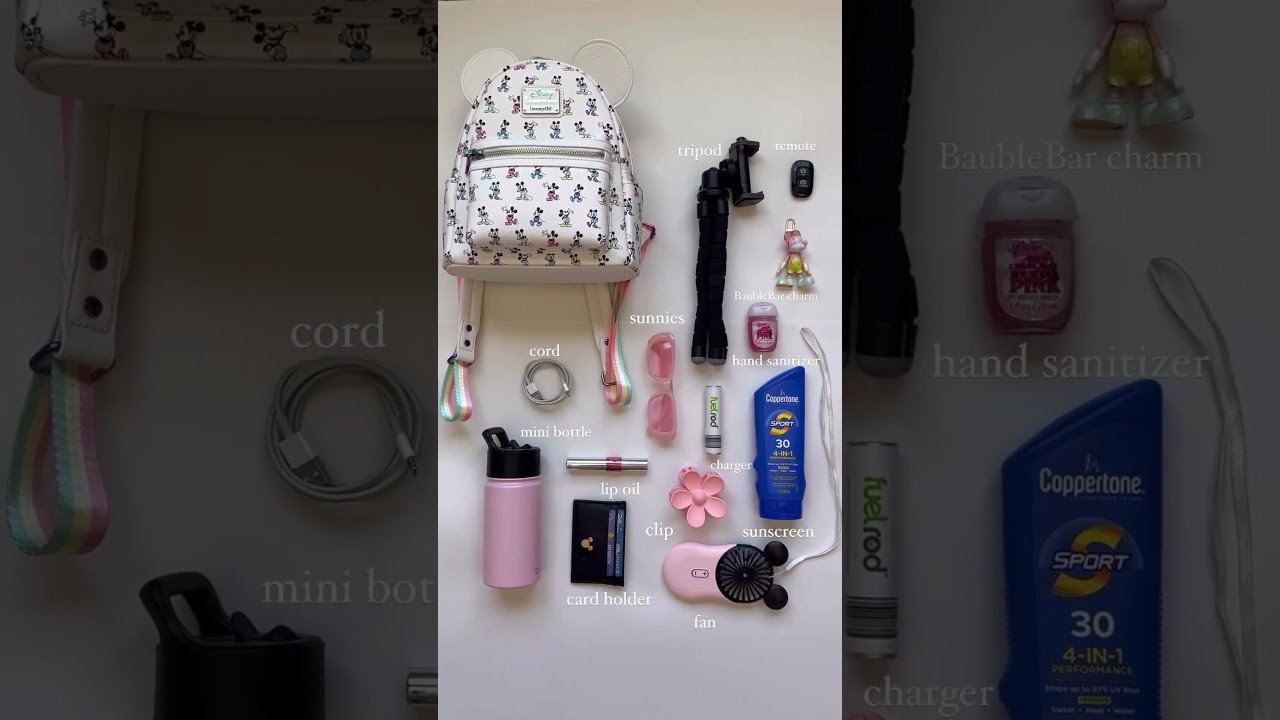 The Disney essentials #disney #disneyworld #disneyland #whatsinmybag #loungefly #disneyparks