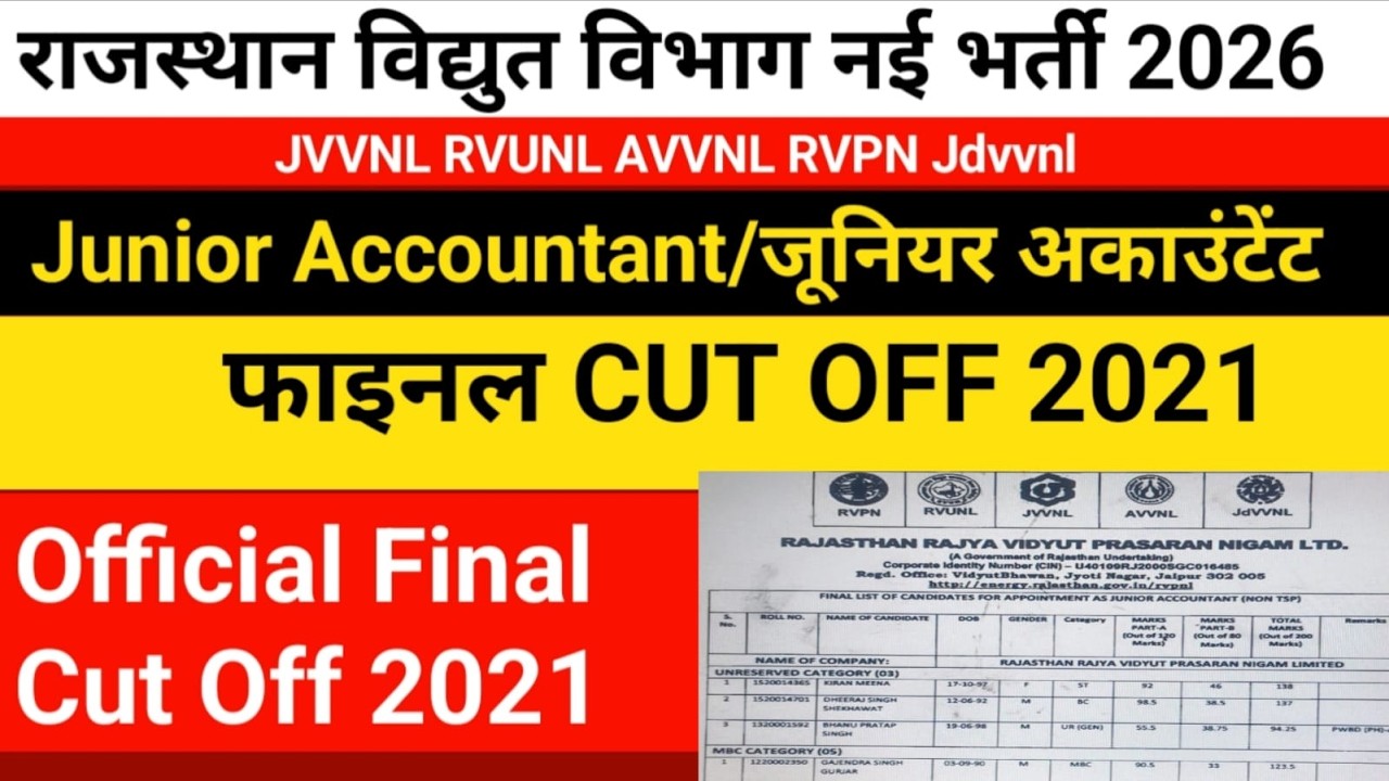 JVVNL Junior Accountant Previous Year Cut-off | Rajasthan Electricity Department New Recruitment ...