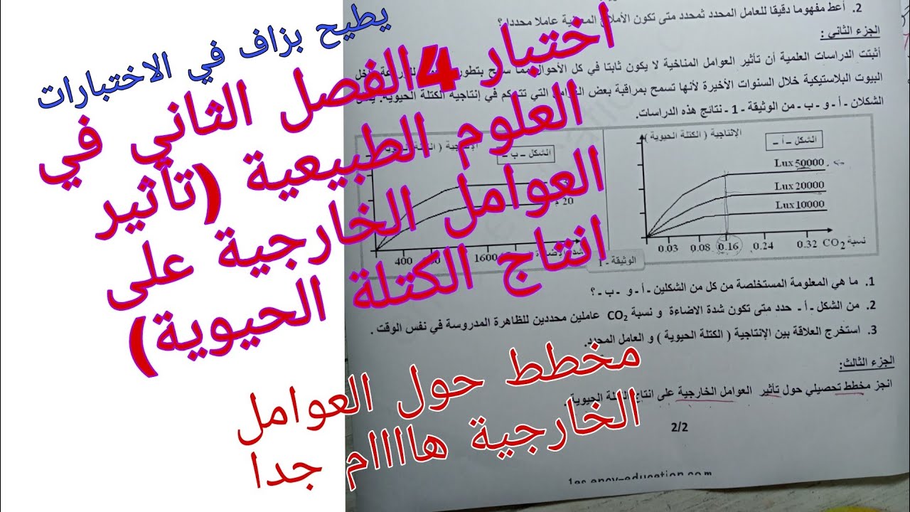 اختبار الفصل الثاني في العلوم الطبيعية للسنة الاولى ثانوي علمي (العوامل الخارجية المؤثرة..)