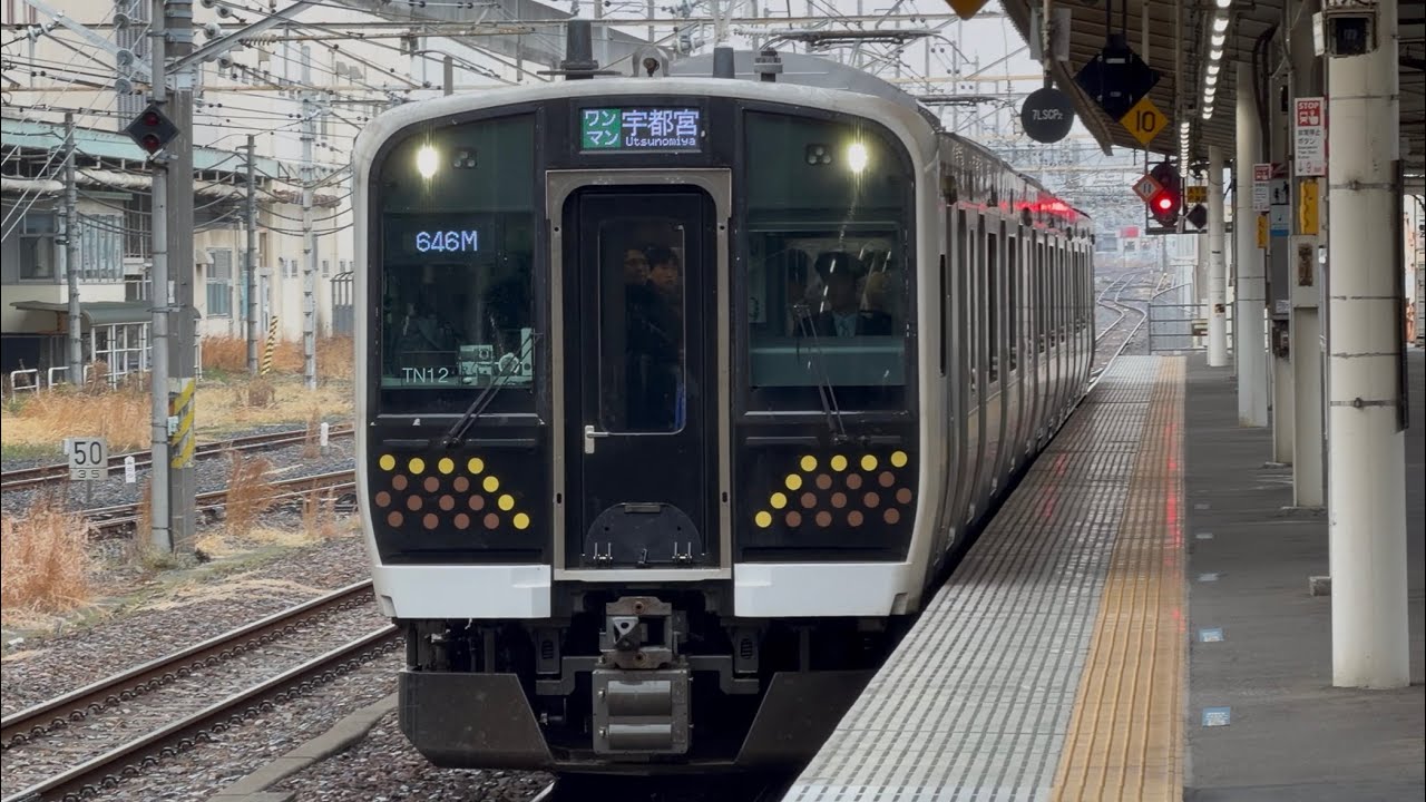 【4K高画質】E131系600番台ﾔﾏTN12編成がワンマン宇都宮線宇都宮行きとして宇都宮駅9番線に到着停車するシーン（646M）2026.3.20.10:39