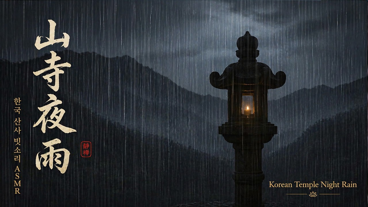 한국 산사 빗소리 | 숲속 전경 · 산능선 밤비 고요 ASMR | Korean Temple Night Rain Ambience