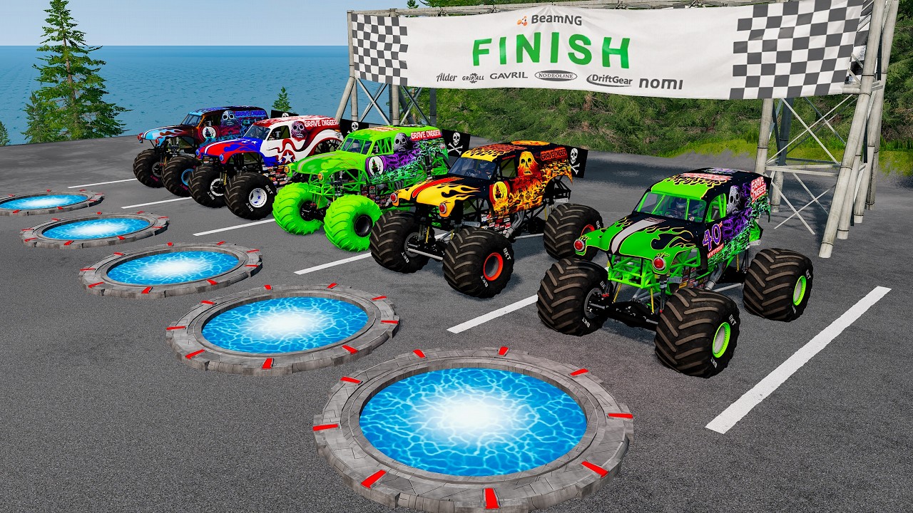 5 Monster Trucks vs Portal Trap  BeamNG.drive Monster Truck Crashes #056