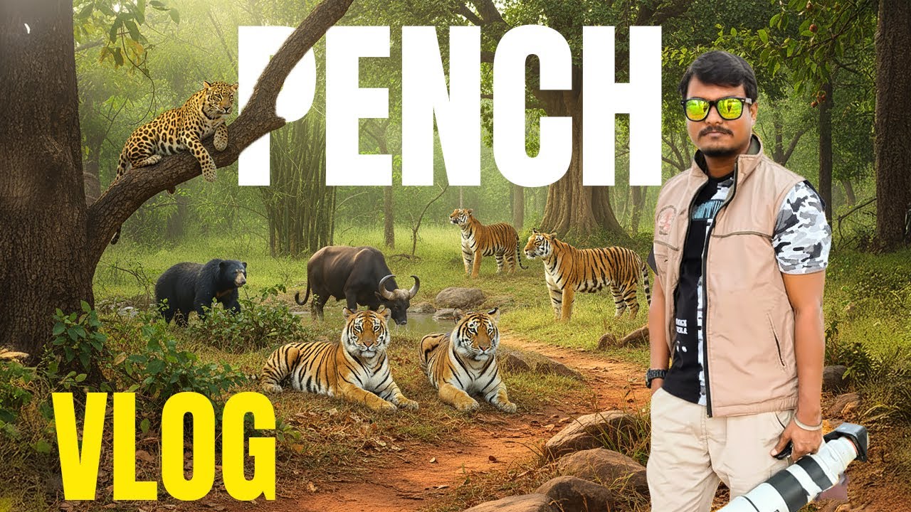 Safari w dzień i w nocy w Parku Narodowym Pench | 4 młode tygrysy w jednej klatce, lampart i warg...